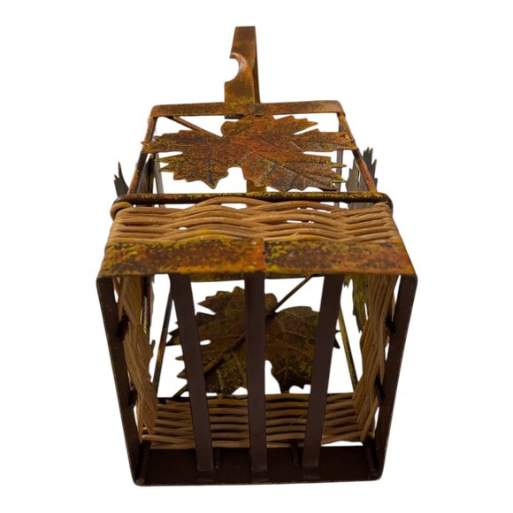 Early 2000s Rustic Metal and Wicker Leaf Basket with Handle – Autumn Decor - Picture 3 of 3